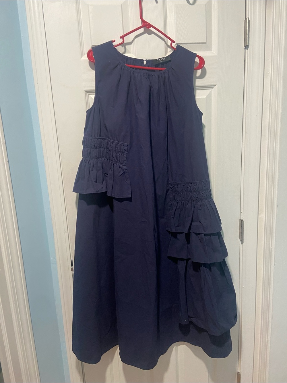 Casual Navy Sleeveless Maxi Dress with Tiered Ruffle Panels